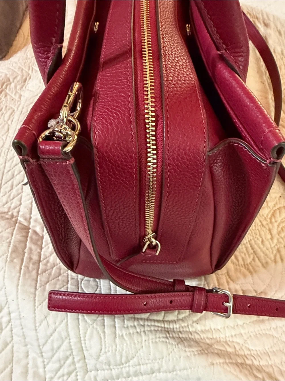 kate spade Berry Red Pebbled Leather Satchel with Tassel. NWT